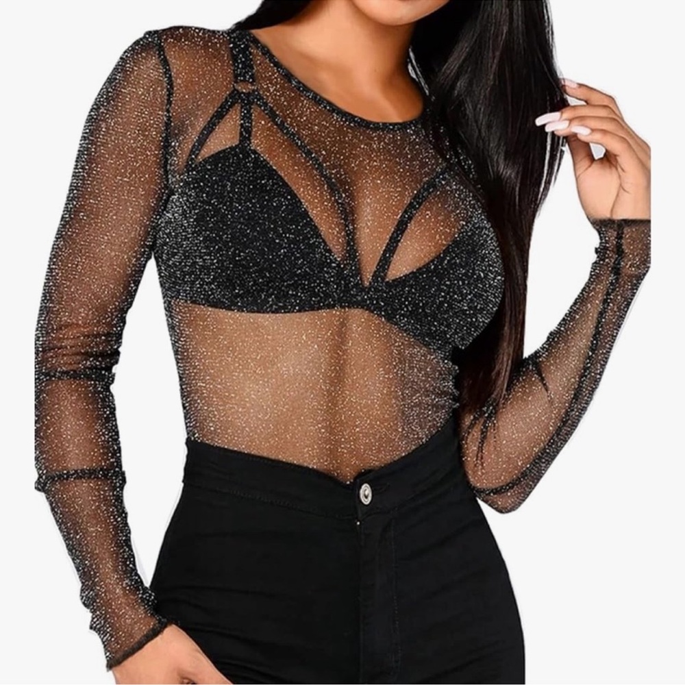 Amazon Black Glitter Sheer Blouse